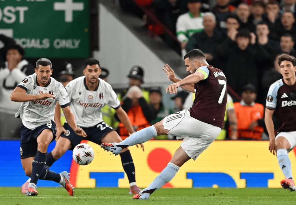 4球，麦金是近3个赛季欧战禁区外射门得分次数最多球员